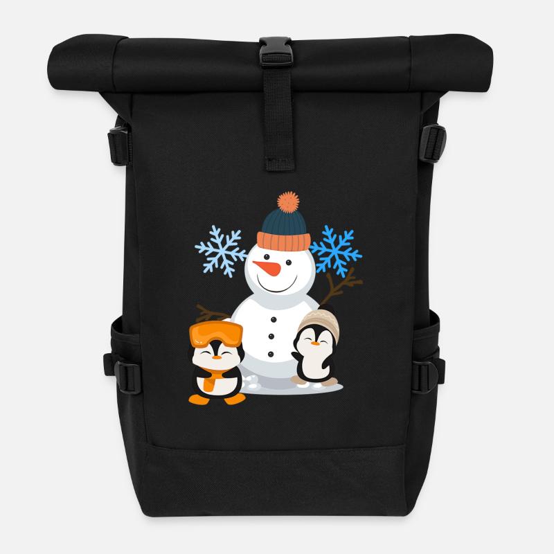 Winterfreude Schneemann Pinguine - Rolltop Rucksack - Schwarz