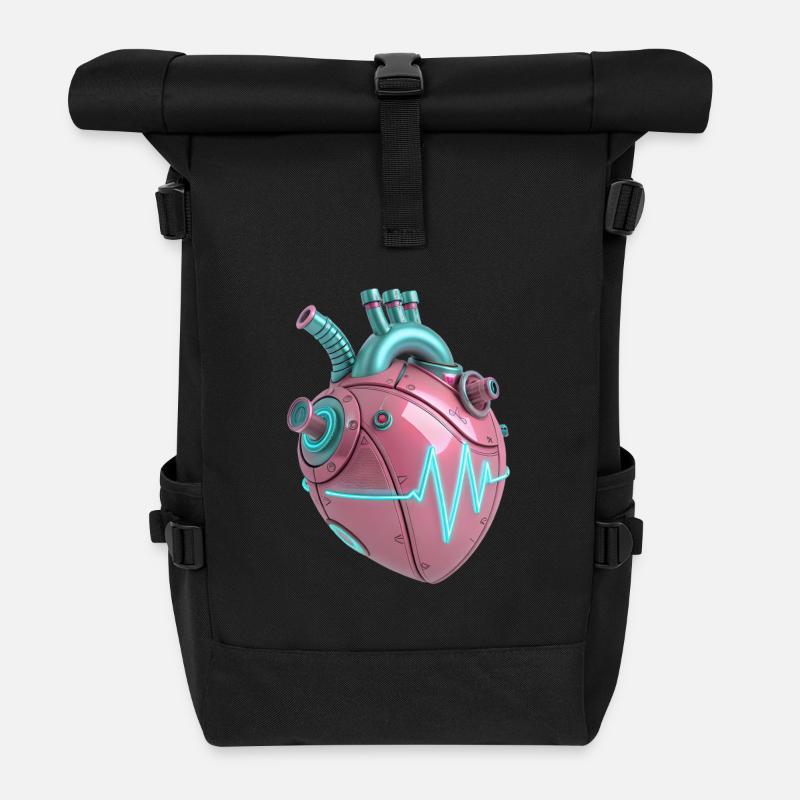 Neon-Herzschlag-Maschine - Rolltop Rucksack - Schwarz