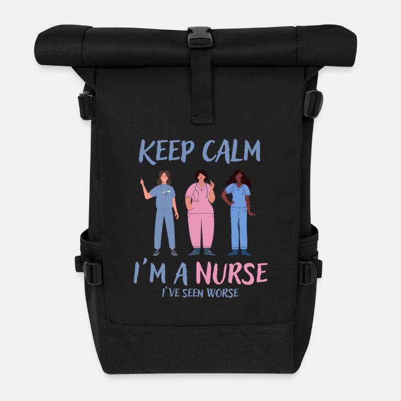 Stay calm I'm a nurse - Roll Top Backpack - black