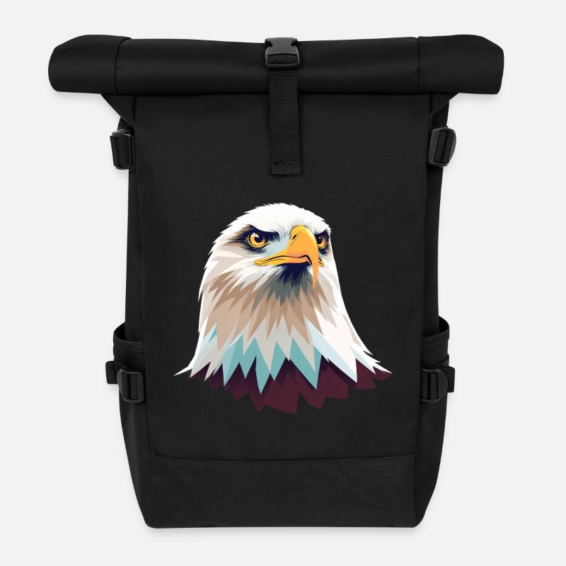 Geometrischer Adlerkopf Illustration - Rolltop Rucksack - Schwarz