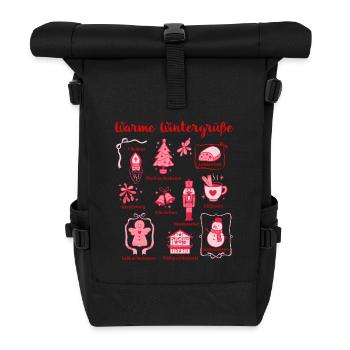 Warmth Winter Greetings Pink Figurines - Roll Top Backpack - black - Front