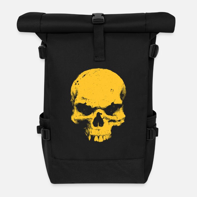 Gelber Totenkopf Kontrast - Rolltop Rucksack - Schwarz