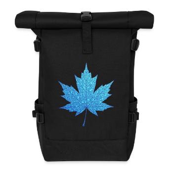 Geometrisches Blaues Ahornblatt-Print - Rolltop Rucksack - Schwarz - Vorne