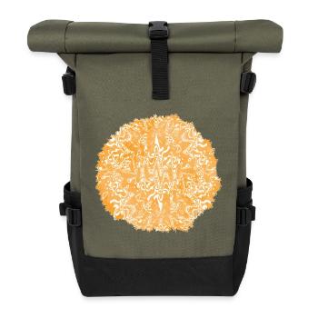 Orangene Tie-Dye Kreismuster - Rolltop Rucksack - Olive/Schwarz - Vorne