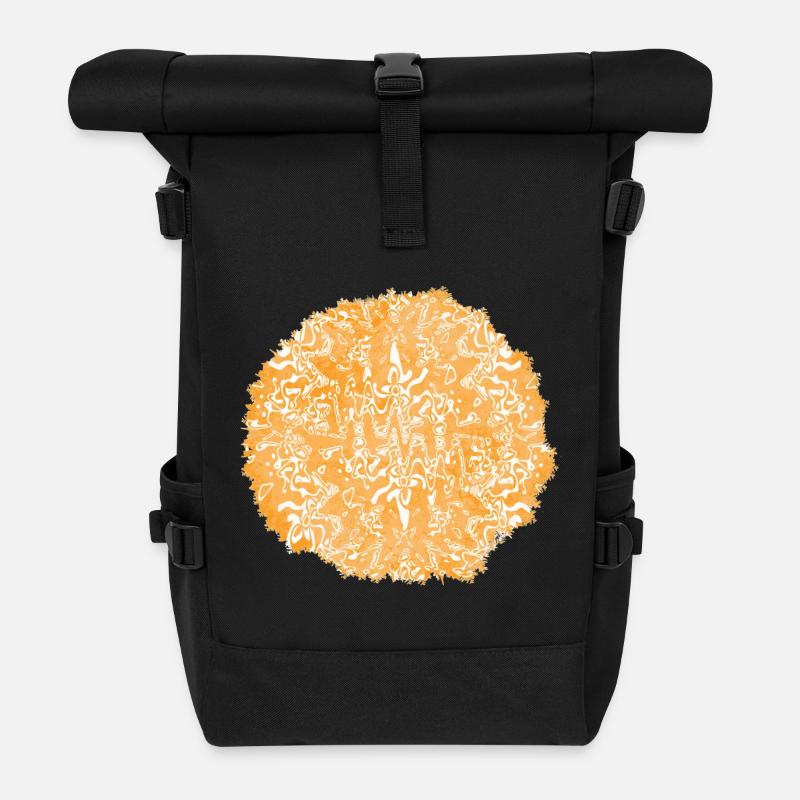 Orange tie-dye circle pattern - Roll Top Backpack - black