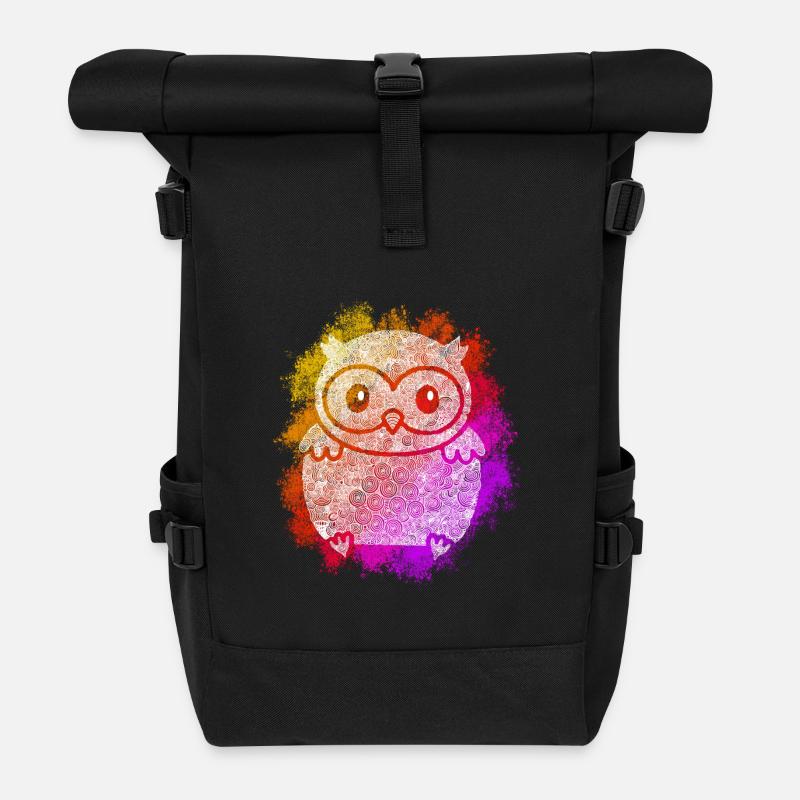 Zentangle Owl - Roll Top Backpack - black