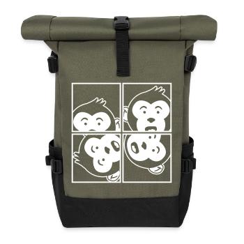 Affe im Bilderrahmen – Banane Dschungel Fotokunst - Rolltop Rucksack - Olive/Schwarz - Vorne