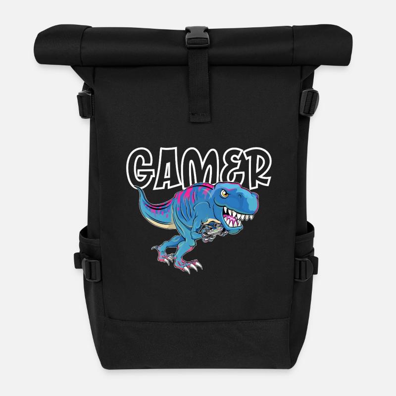 Gamer Gaming T_Rex - Rolltop Rucksack - Schwarz