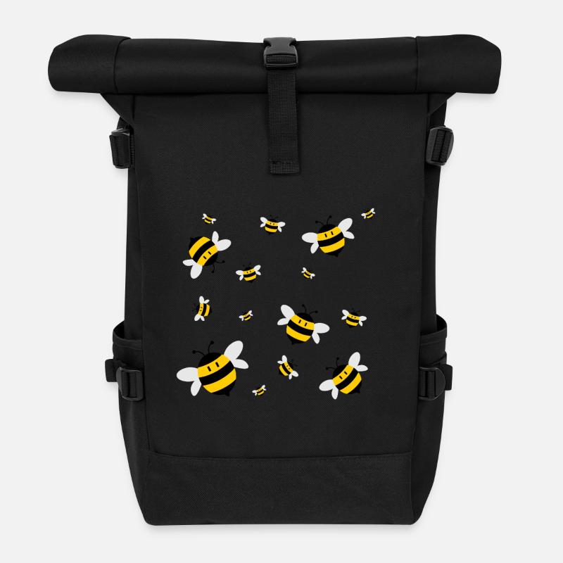 Bees in flight - bee love - Roll Top Backpack - black