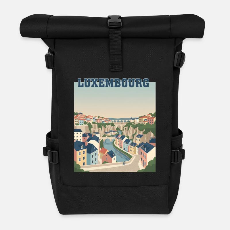 Luxemburger Stadtpastellfarben - Rolltop Rucksack - Schwarz
