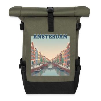 Amsterdamer Kanäle bei Sonnenuntergang - Rolltop Rucksack - Olive/Schwarz - Vorne
