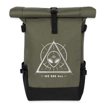 UFO Alien Eye Triangular Sigil - Roll Top Backpack - olive/black - Front
