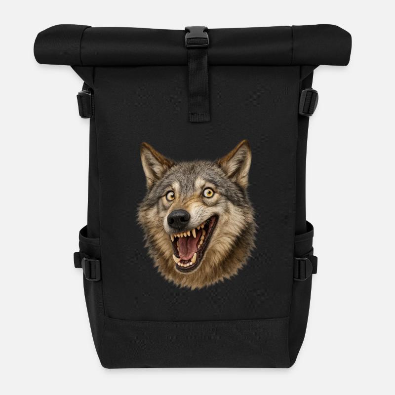 Wolfskopf Wildes Maul - Rolltop Rucksack - Schwarz