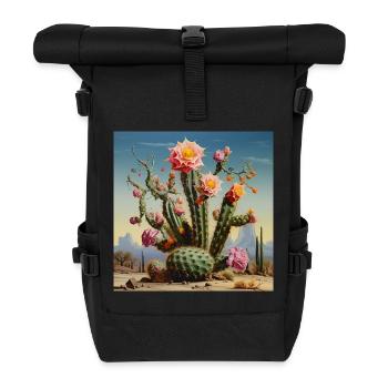 Desert cactus with rose blossom - Roll Top Backpack - black - Front