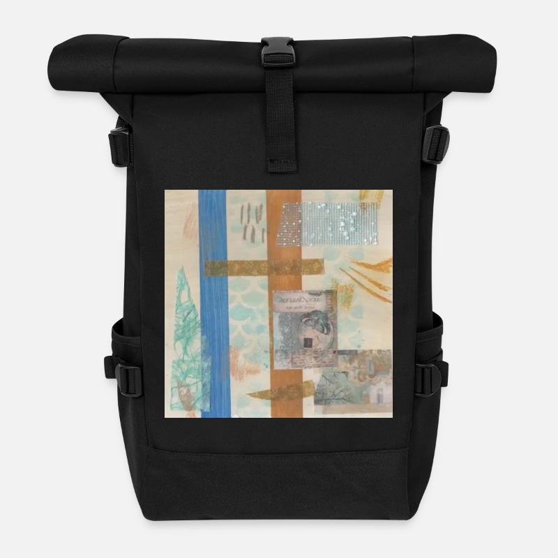Abstract collage - Roll Top Backpack - black