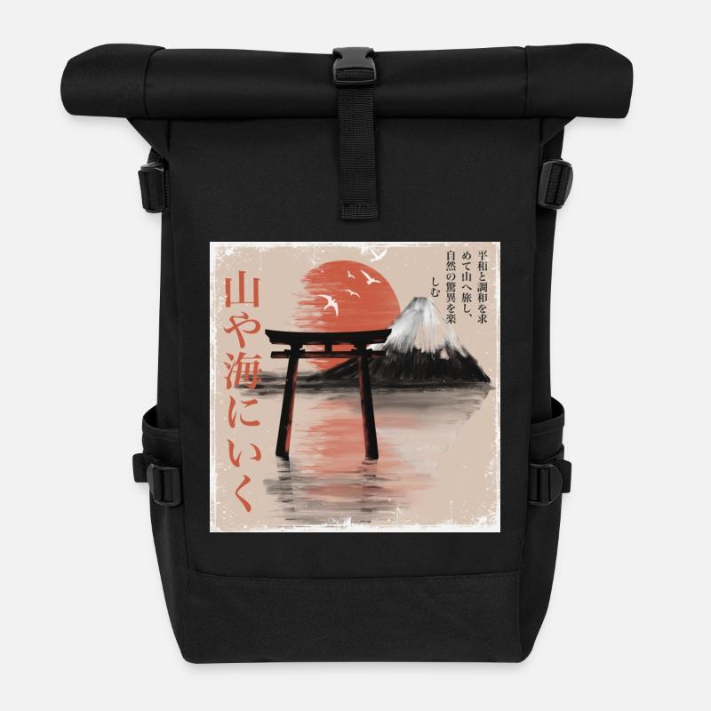 Torii am Fuji im Sonnenuntergang - Rolltop Rucksack - Schwarz