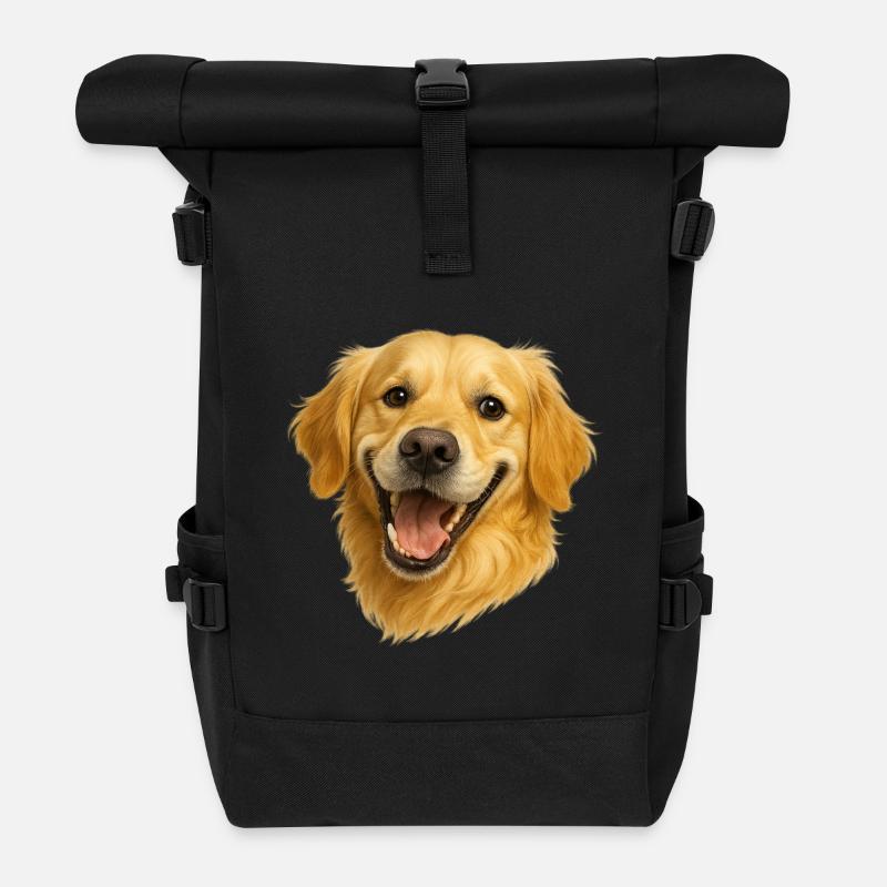 Fröhlicher Golden Retriever Kopf - Rolltop Rucksack - Schwarz