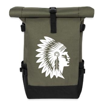 Stolzer Krieger Gesicht mit prächtigem Kopfschmuck - Rolltop Rucksack - Olive/Schwarz - Vorne