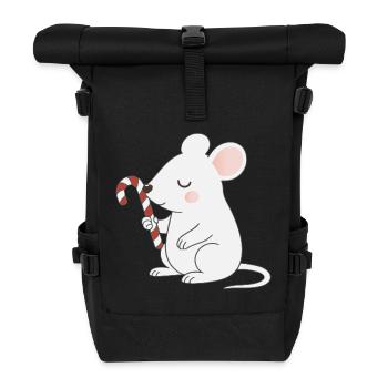 Cute Mouse with Candy Cane – Cute Cartoon - Roll Top Backpack - black - Front
