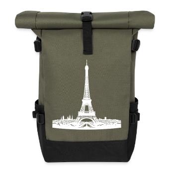 Französischer Blickfang Eiffelturm typisch Paris - Rolltop Rucksack - Olive/Schwarz - Vorne