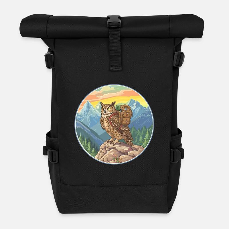 Niedliche Eulenwanderung Camping Bergabenteuer - Rolltop Rucksack - Schwarz