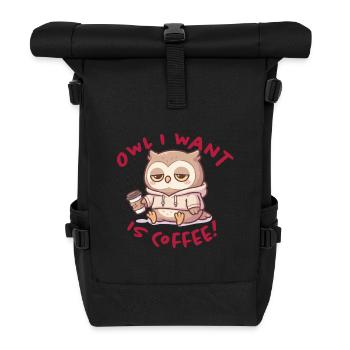 Coffee Love Owl Pullover Hoodie - Roll Top Backpack - black - Front