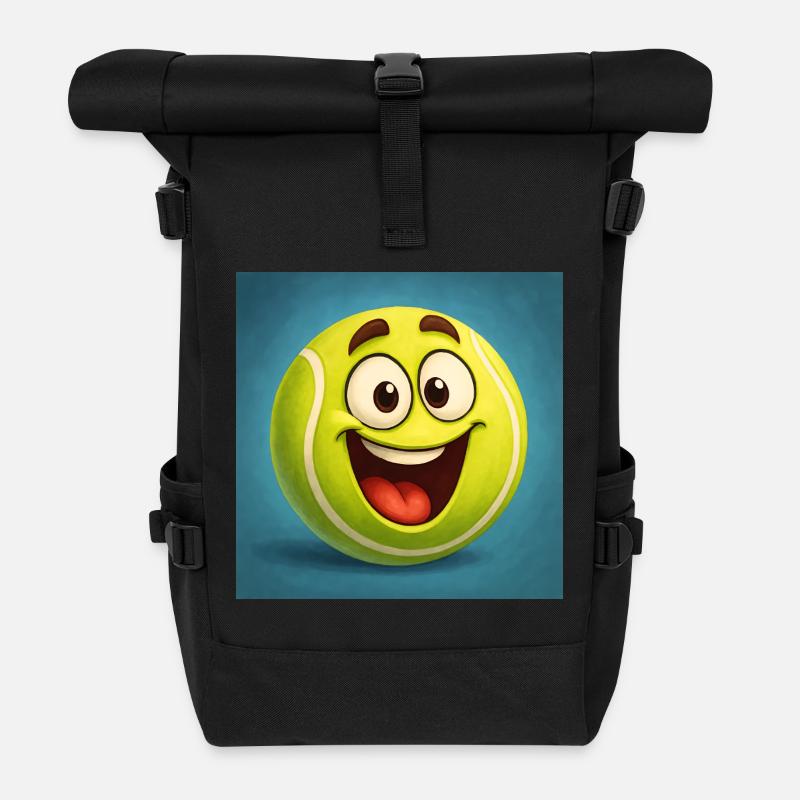 Happy Tennis Ball Face - Roll Top Backpack - black
