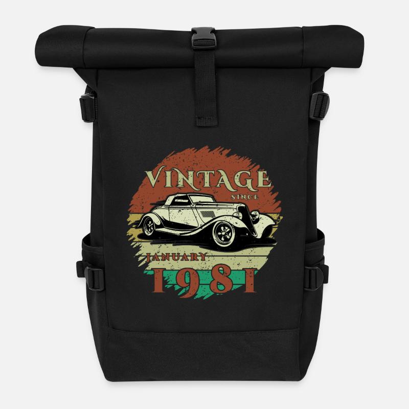45. Geburtstag - Klassiker - Vintage since 01/1981 - Rolltop Rucksack - Schwarz