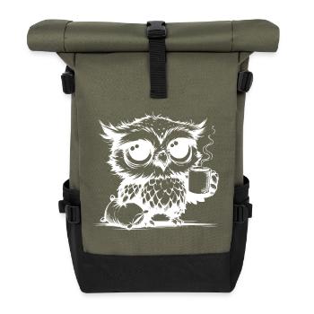 Ich war die ganze Nacht wach Eule mit Kissen - Rolltop Rucksack - Olive/Schwarz - Vorne