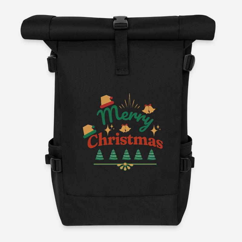 Merry Christmas Retro Print - Roll Top Backpack - black