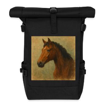 Horse Portrait in Oil Painting - Roll Top Backpack - black - Front