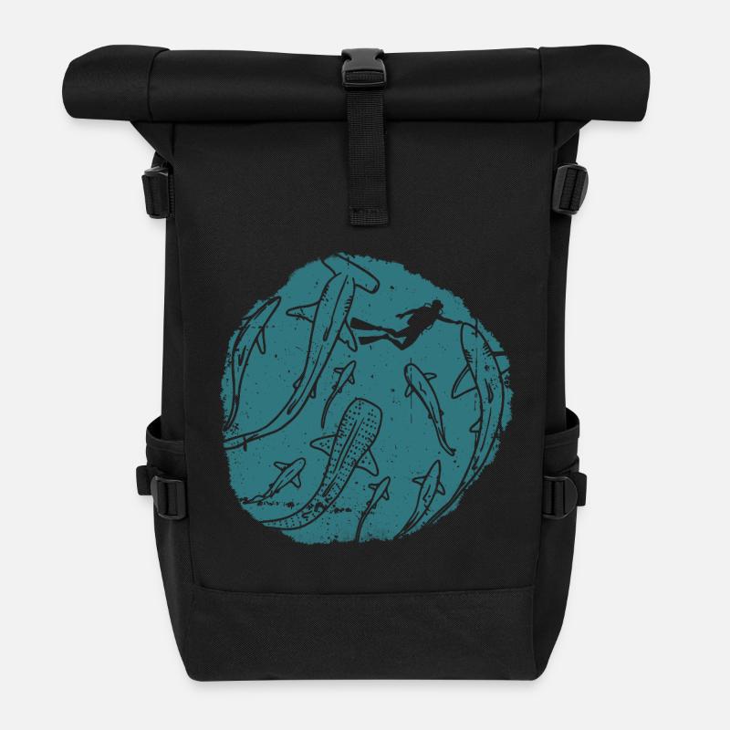Tiefozean-Silhouettenkreis - Rolltop Rucksack - Schwarz