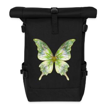 Grüner Aquarellschmetterling Glanz - Rolltop Rucksack - Schwarz - Vorne