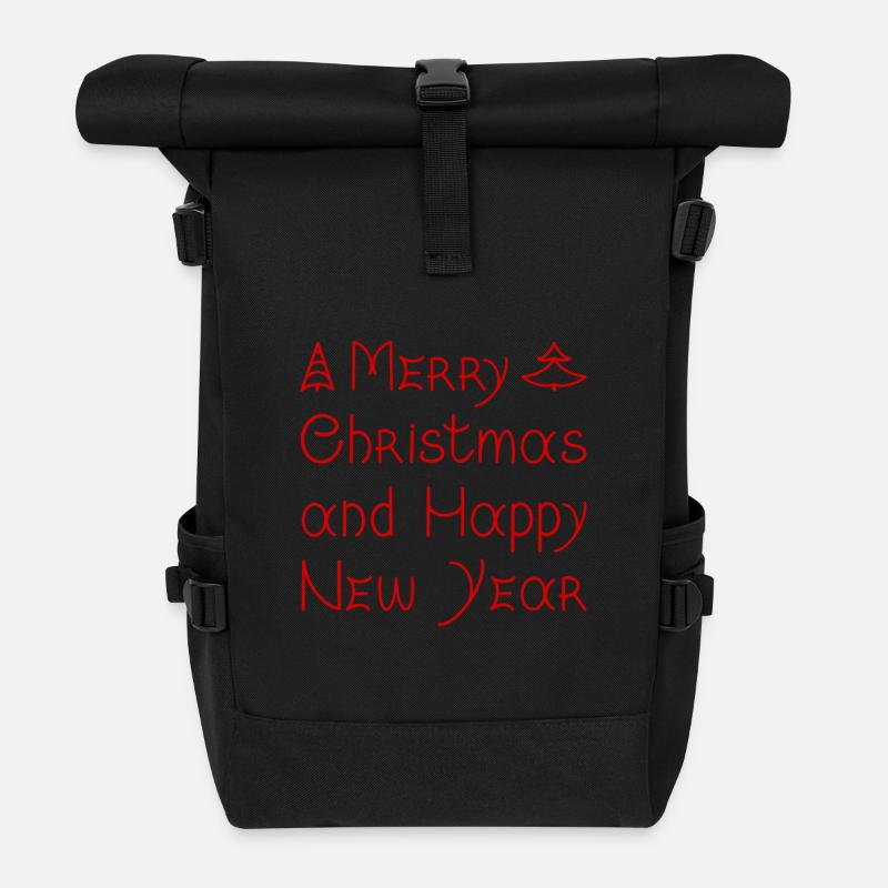 Merry Christmas and Happy New Year handwritten - Roll Top Backpack - black