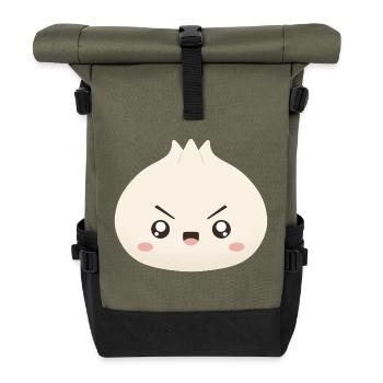 Grumpy Dumpling Cute Mascot - Roll Top Backpack - olive/black - Front
