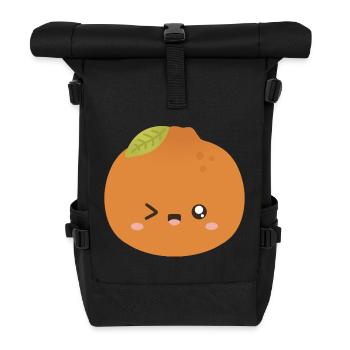 Kawaii Orange Wink Charakter - Rolltop Rucksack - Schwarz - Vorne
