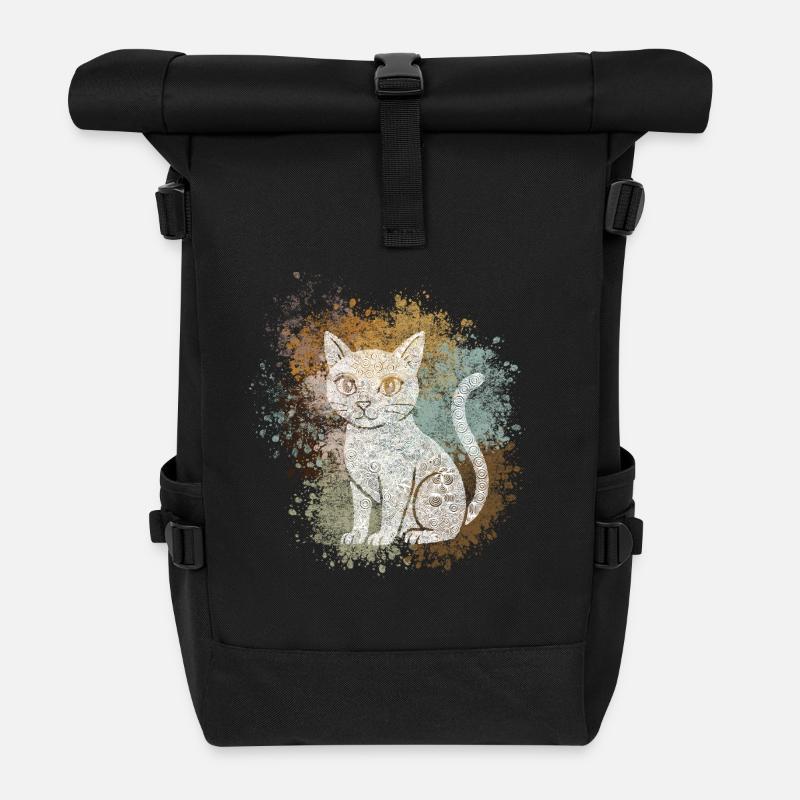 Zentangle-Katze - Rolltop Rucksack - Schwarz