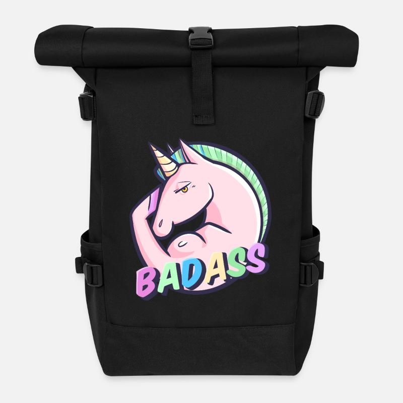 Badass Pastel Unicorn Rainbow - Roll Top Backpack - black