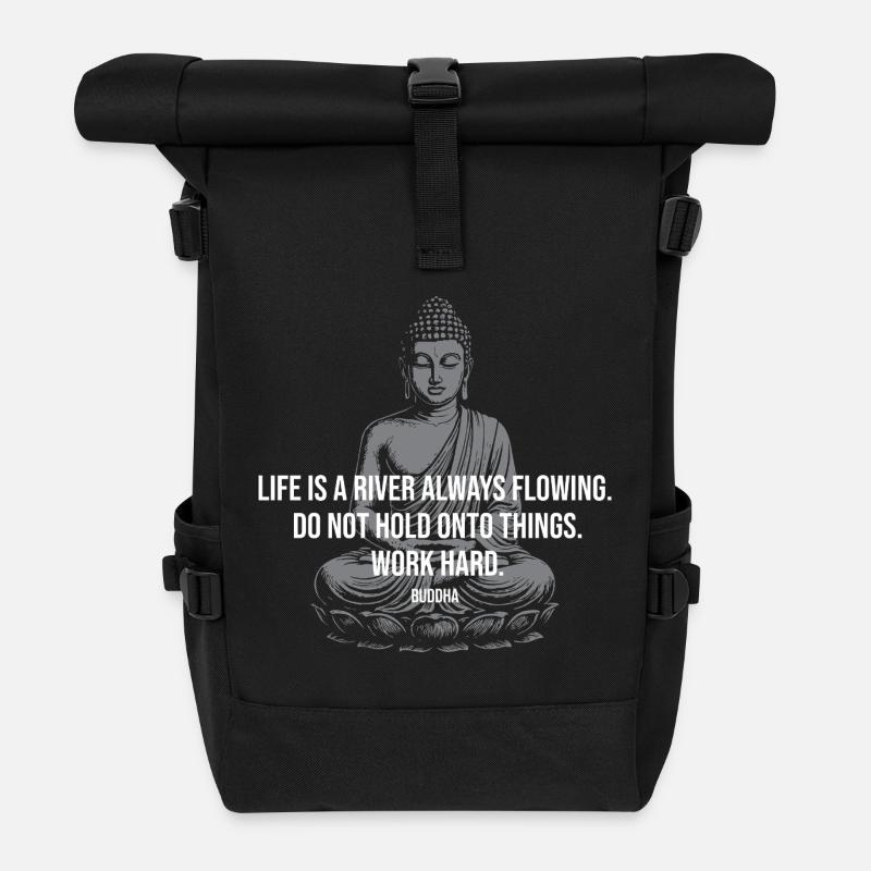 Fluss-Buddha-Zitat-Tee - Rolltop Rucksack - Schwarz