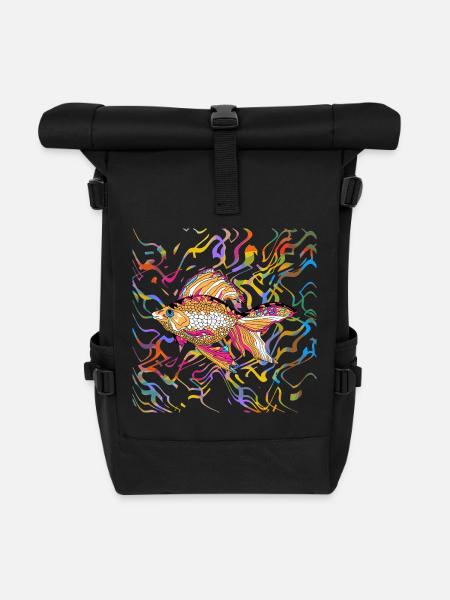 fish - Roll Top Backpack - black