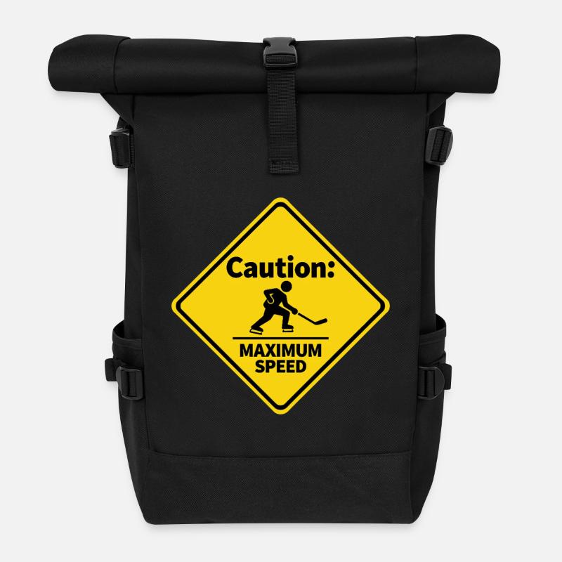 Caution Maximum Speed Eishockey Warnschild - Rolltop Rucksack - Schwarz