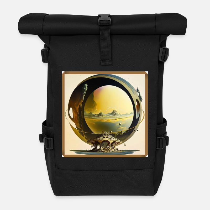 Sphere Ring Surreal Moon World - Roll Top Backpack - black