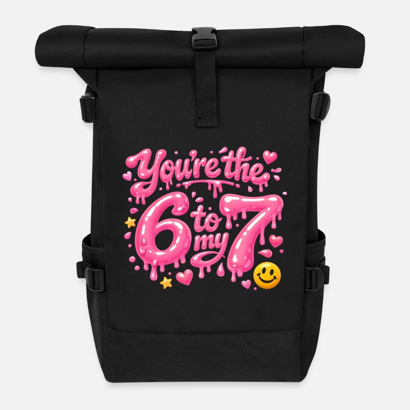 Du bist die 6 zu meiner 7  - Rolltop Rucksack - Schwarz