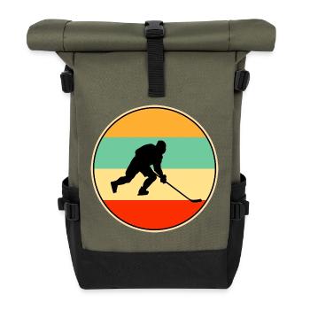 Icey Hockey Retro Sunset Vintage Player Sport Gift - Roll Top Backpack - olive/black - Front