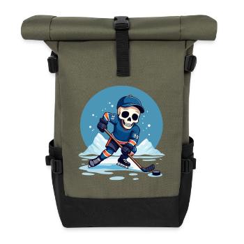 Skelett Eishockeyspieler Nummer 99 Wintersport - Rolltop Rucksack - Olive/Schwarz - Vorne