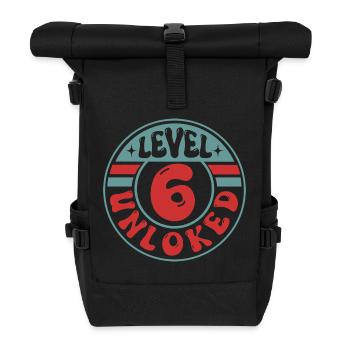 Level 6 Unlocked – Cool Gamer Birthday Design - Roll Top Backpack - black - Front