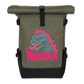 Punkzilla Funny Punk Rock Dinosaur Monster Art - Roll Top Backpack - olive/black - Front