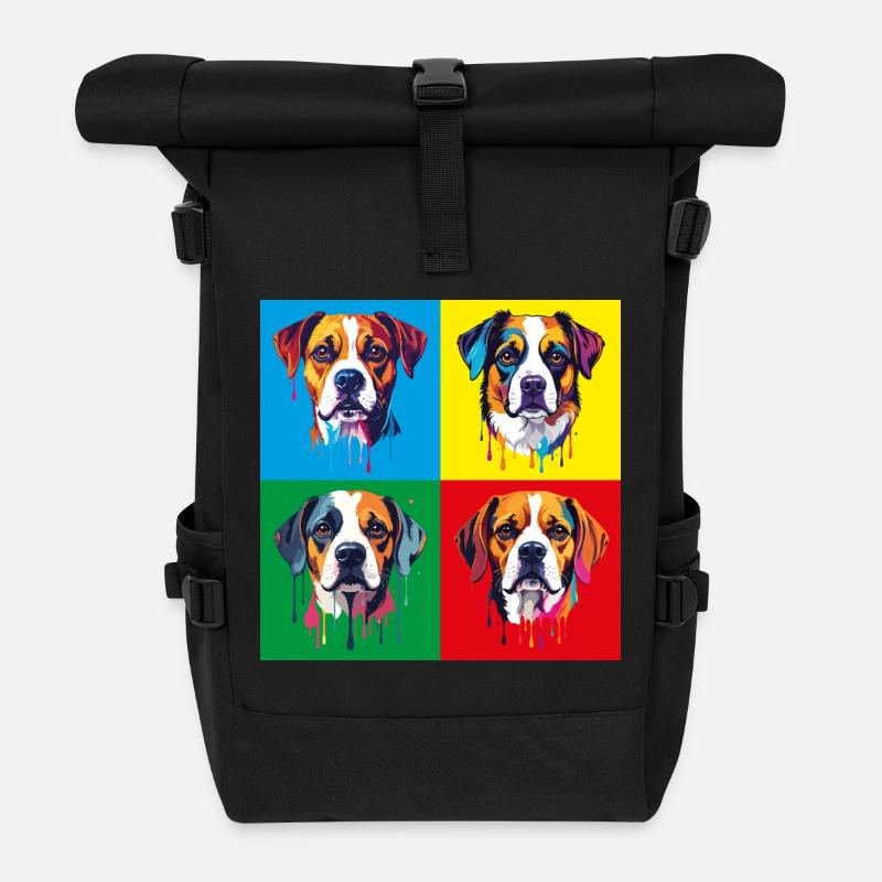 Portrait de Pop Art de chien - Sac à dos roll top - noir