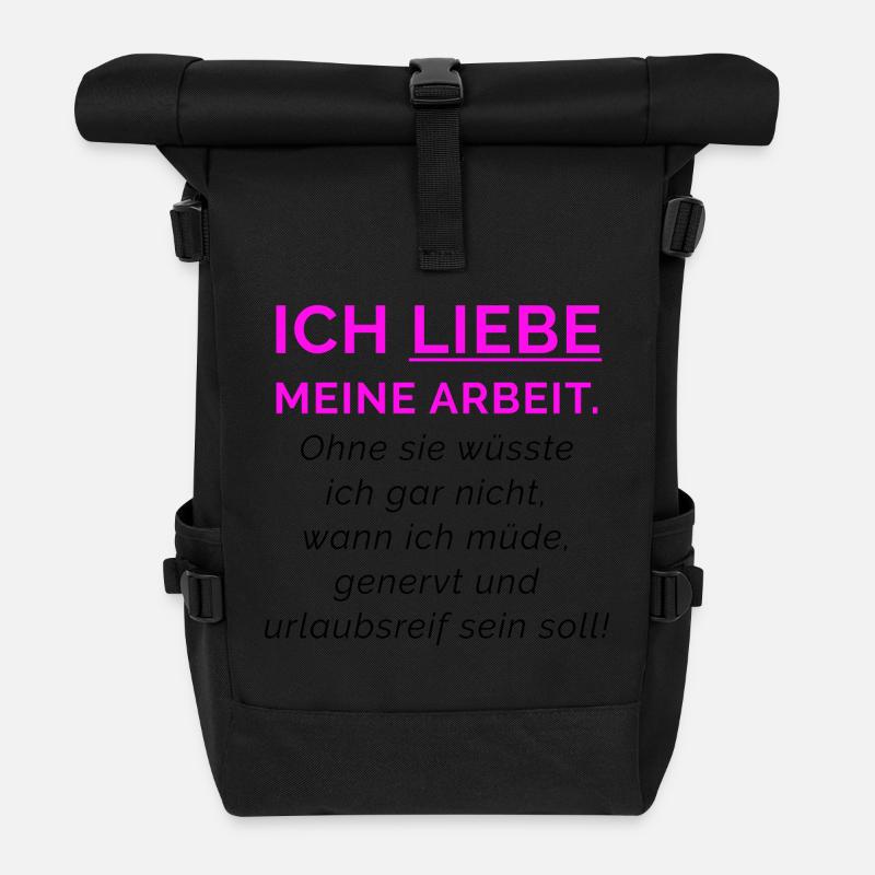 Ich liebe meine Arbeit Neon Pink - Rolltop Rucksack - Schwarz