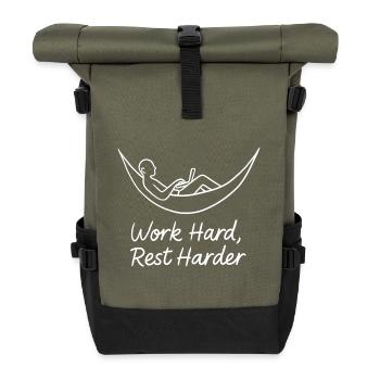 Hart arbeiten, sich ausruhen, härter Hängematte Laptop - Rolltop Rucksack - Olive/Schwarz - Vorne
